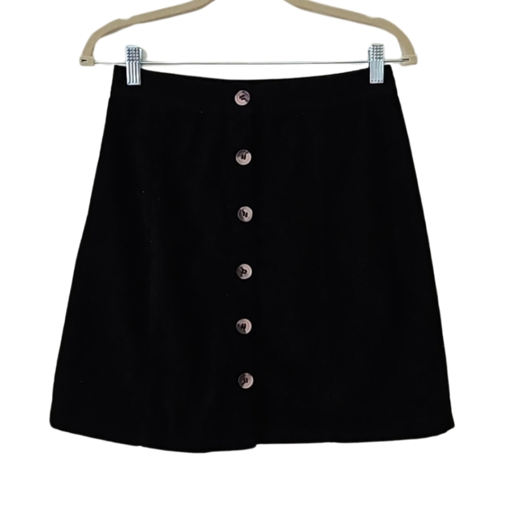 Japna Button Down Black Corduroy Knee-Length Skirt - Size M